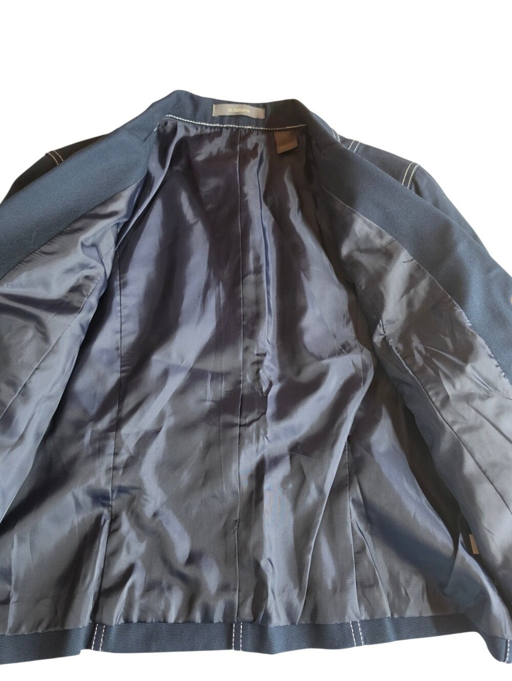 Liz Claiborne Blazer Size 10 Navy Contrast Stitch Cotton Stretch - Picture 8 of 13